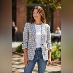 T Tahari Viscose Blend Ivory Black Orchid Multi Blazer Women’s Size 6 NWT